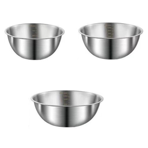 3Pcs Kitchen Essential Stainless Steel Bowls For Mixing Dough