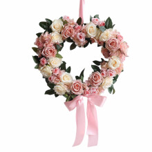 Pink Heart Rose Wreath 45cm Artificial Floral Decor