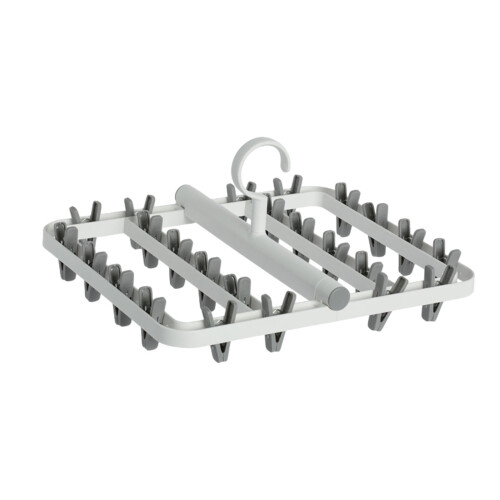 Foldable Clothes Drying Rack with 24 Clips – Gray Plastic