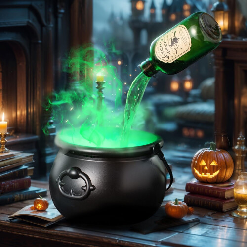 Witch's Cauldron with Mist Maker, Vintage Halloween Decor
