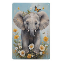 Kukka-elefantti alumiinikyltti 12 x 16 tuumaa