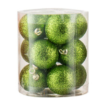 Green Glitter Ornament Balls Set of 12