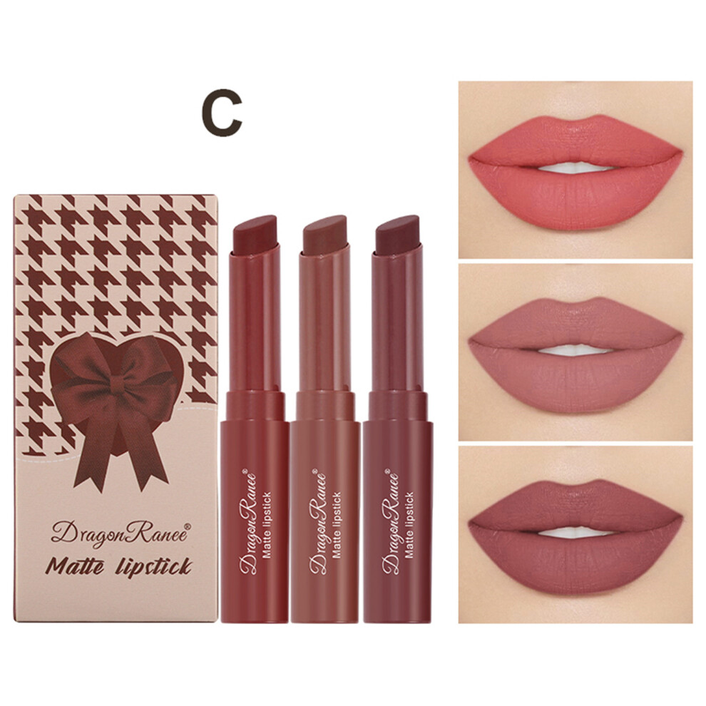 (C) Beveled Lipstick Pencil 3pcs Plumping Lip Color Non-Stickied Lip Makeup Mellowed Lipstick