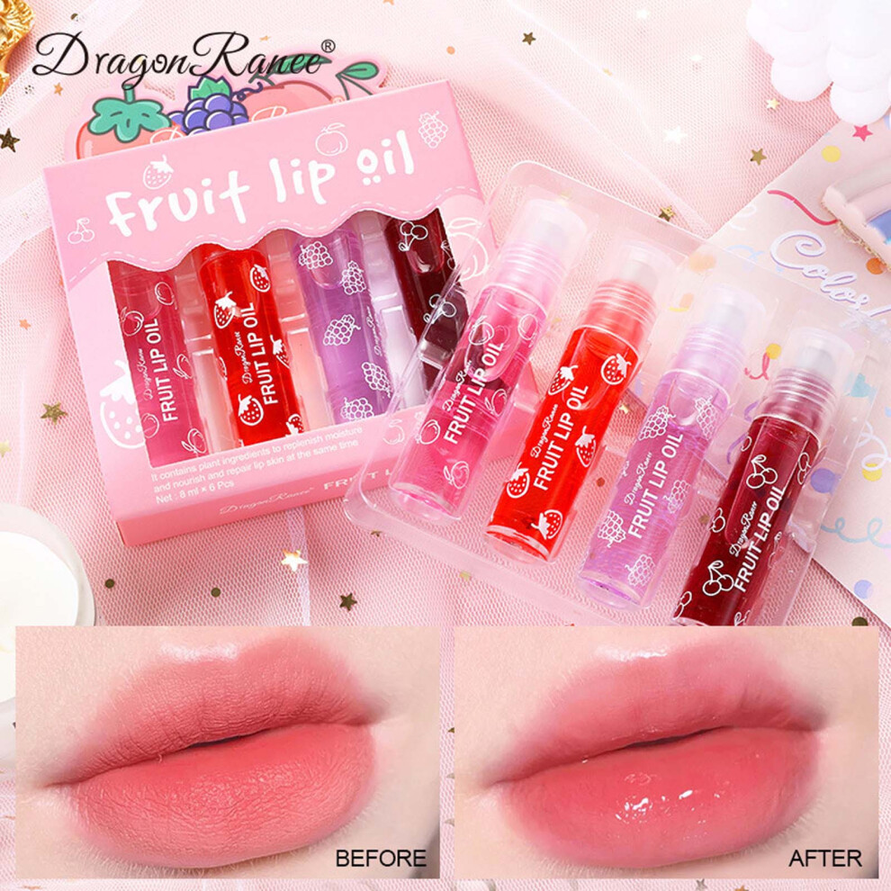 (Multicolour) Lip Protection Oil, Moisturize And Guard Against Dry Cracking, Transparent, Colorless Glass, And Fine Shiny Lip, 4*8ml
