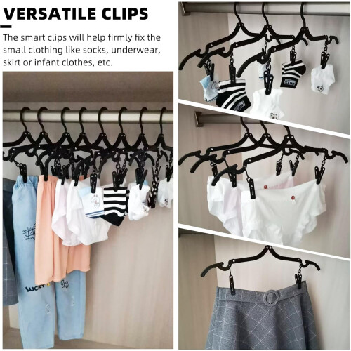 12-Pack Black Foldable Travel Hangers with 24 Clips 2