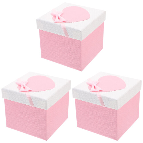 Caixa de presente rosa com laço, 10 cm, pacote com 3 unidades