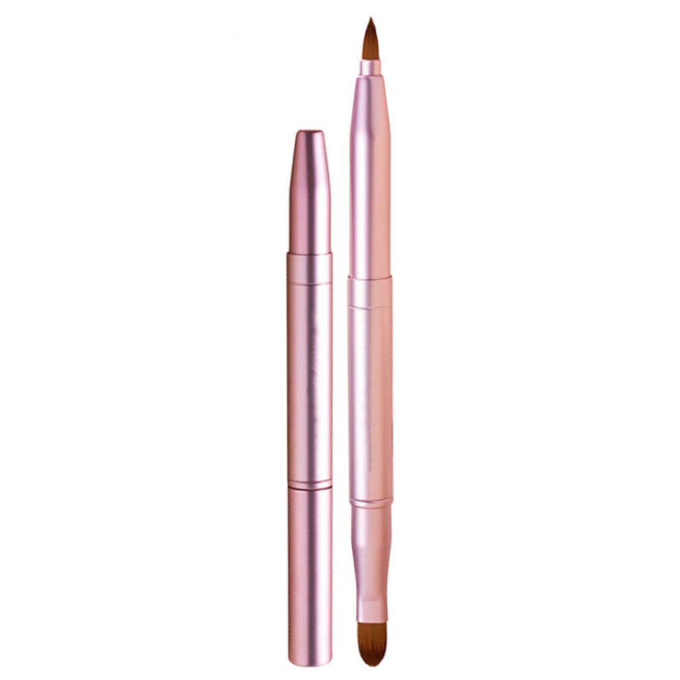 Pink (Pink) Portable Cover Metal Retractable Double-Ended Lip Brush Concealer Lipstick Brush