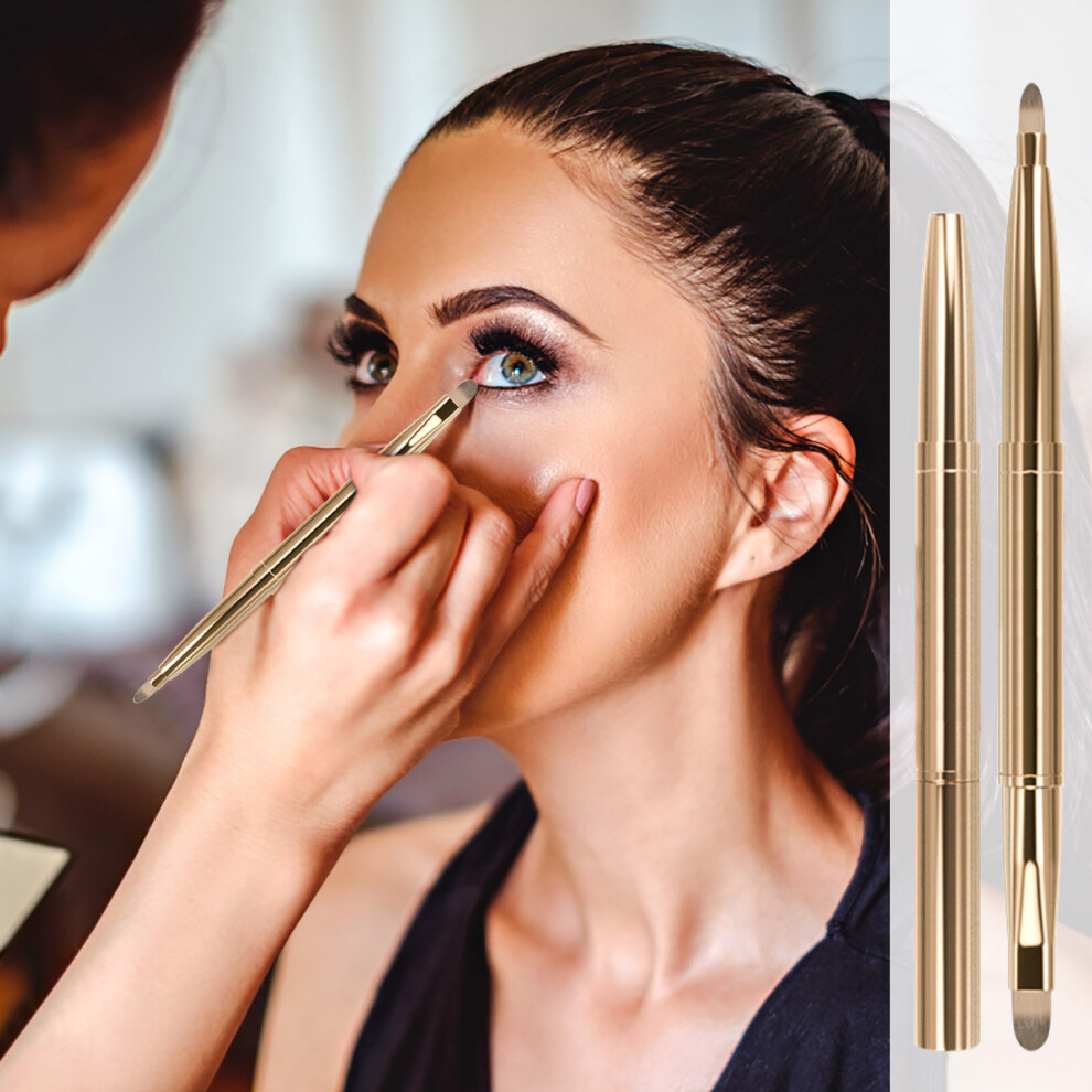 Gold (Gold) Portable Cover Metal Retractable Double-Ended Lip Brush Concealer Lipstick Brush