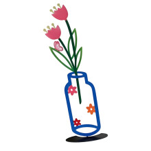 Iron Metal Vase Flower Tabletop Decors Metal Flower-pink flower