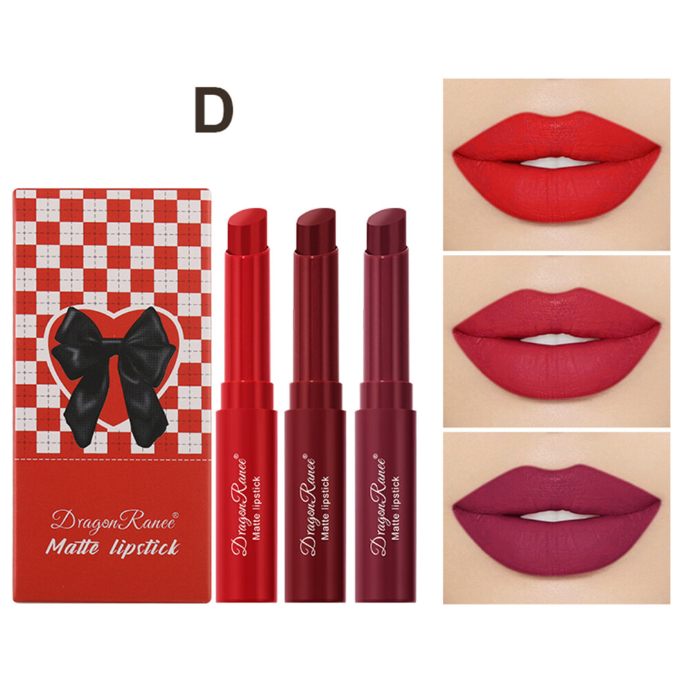 (D) Beveled Lipstick Pencil 3pcs Plumping Lip Color Non-Stickied Lip Makeup Mellowed Lipstick