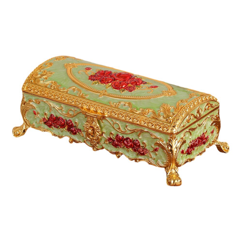 Rechteckiger Schmuckhalter mit Emaille-Rosen-Design,-Grün