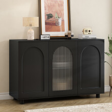 Credenza nera forma U anta vetro design trampolino elastico cucina sala pranzo soggiorno