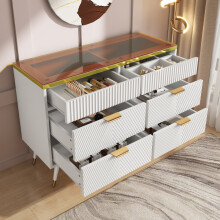 Credenza/cassettiera in vetro ambrato con 6 cassetti, design antiribaltamento, bianca, 1204076 cm
