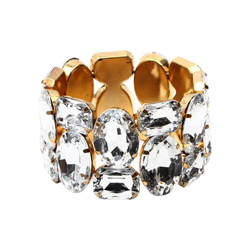 Chic Adjustable Alloy Bracelet with Colorful Gems-White