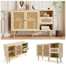 Credenza in rattan con cassetto e ante magnetiche, rovere, 120x40x80 cm