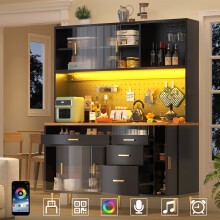 Hoge LED-opbergkast voor keuken en woonkamer met geperforeerde planken, zwart, 14539171 cm