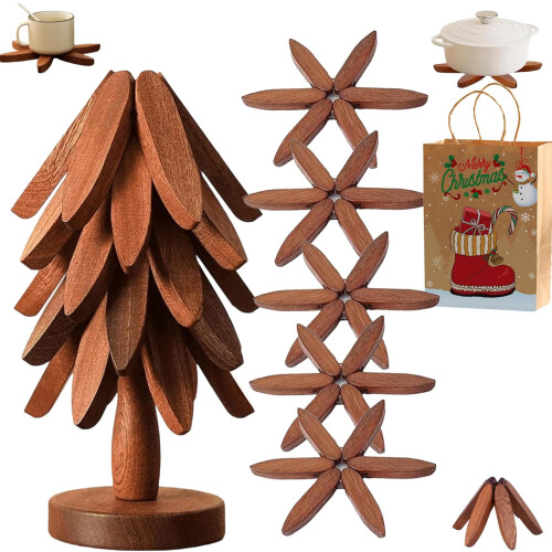 Wooden Tree Trivet Set 1 Base + 5 Pads