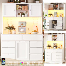Mobile da cucina moderno e alto con luci a LED, 8 cassetti e ripiani regolabili, bianco, 12040183,5 cm