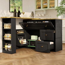 Tavolo bar telescopico estensibile con vano portaoggetti, isola cucina, credenza e ripiano snack, nero, 138–20439105 cm