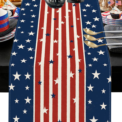 Red White Blue Patriotic Table Runner 13 x 72 in