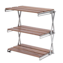 3 Tier Wood Shelving Strong Load Bearing Fine Polishing Metal Beech Wood Folding 3 Tier Shelves for Camping Chrome Plated Shelving