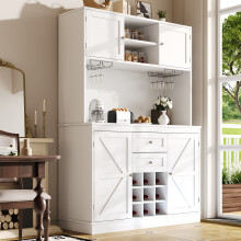 Credenza alta da cucina con portabottiglie, 4 ante e 2 cassetti, bianca.