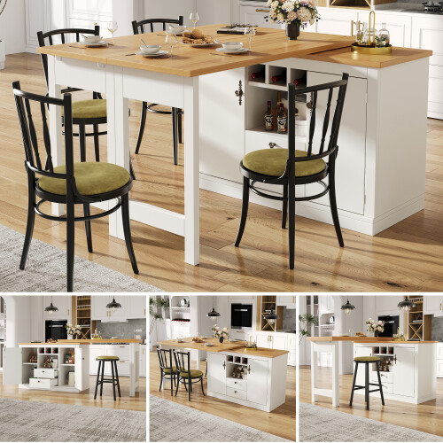 White Foldable Bar Table, 120-180cm Adjustable Length, 360 Rotatable with Storage, Multi-Space Use