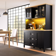 Hoog Dressoir Opbergkast met LED Verlichting 120x40x179 cm 4 Deuren 3 Lades Wit Zwart Keukenkast