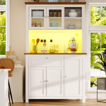 Mobile da cucina alto bianco (10440180 cm) con luci LED variabili, ripiani regolabili e vetrina laterale.