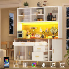 Hoge LED-opbergkast voor keuken en woonkamer met geperforeerde planken, wit, 14539171 cm