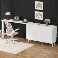 2-in-1 draaibaar bureau en dressoir, 360 draaibaar, 3 deuren en 1 lade