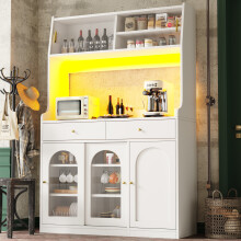 Mobile da cucina alto con illuminazione a LED, ripiani regolabili e 2 cassetti, luce a colori variabili, colore bianco.