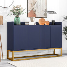 Aparador moderno minimalista de 4 portas sem puxadores para sala e cozinha, azul marinho