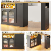 Tavolino bar girevole 360 credenza legno nero opaco LED portabottiglie vetro angolo caffè