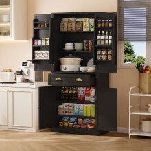 Mobile contenitore alto con 4 ante e cassetto, ripiani regolabili, mobile per cucina e soggiorno, nero, 182 cm
