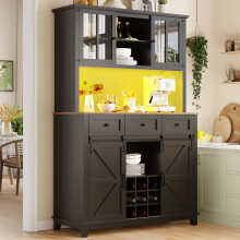 Mobile da cucina alto nero, 10538,4180 cm, con luce LED regolabile, ripiani regolabili e funzione buffet/credenza.