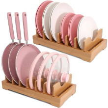 Organizador de utensilios de cocina de bambú con separadores ajustables