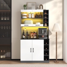 Mobile alto da cucina con illuminazione a LED, fori passacavi e ripiani regolabili, 10047187 cm