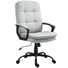 Sedia da ufficio ergonomica con braccioli, regolabile in altezza, girevole e a dondolo, rivestita in tessuto grigio lino.