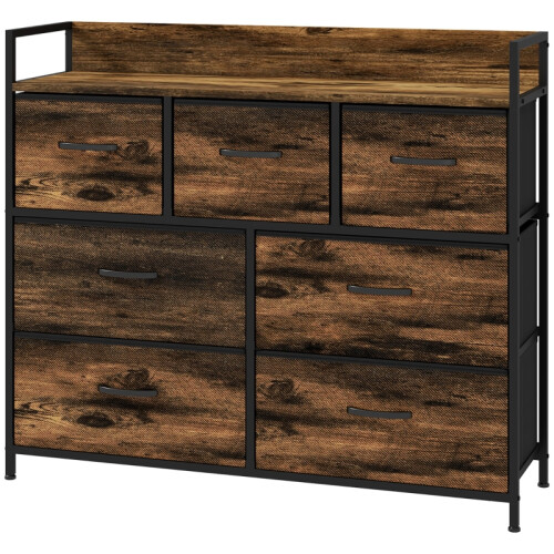 Kommode mit 7 Stoffschubladen, kippsicher, Stauschränke, Sideboard aus MDF, braun
