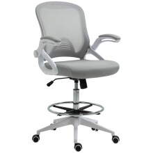 Sedia ufficio ergonomica braccioli pieghevoli poggiapiedi rete girevole altezza regolabile dondolo grigio chiaro