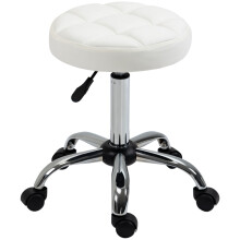 Sgabello con ruote, sgabello girevole regolabile in altezza per ufficio e salone, similpelle bianca Ø35,5 x 51-67 cm