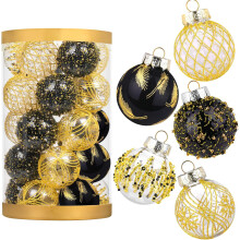 25pcs Shatterproof Christmas Baubles 60mm Black & Gold