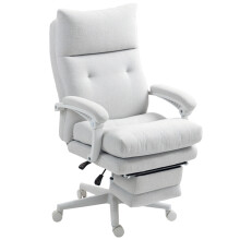Sedia ufficio ergonomica poggiapiedi schienale alto supporto lombare girevole altezza regolabile bianco crema lino