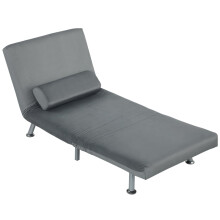Poltrona pieghevole con funzione letto, reclinabile pieghevole effetto velluto, schienale regolabile, 75 x 70 x 75 cm, grigio