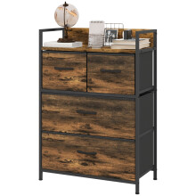 Cassettiera, credenza, 4 cassetti in tessuto, design industriale, 60x29x85 cm, marrone/nero