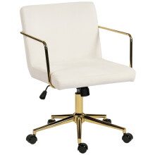 Golden Accent Wheeled Office Chair, Metal Base Computer Chair, Velvet Fabric Cover, Cream White