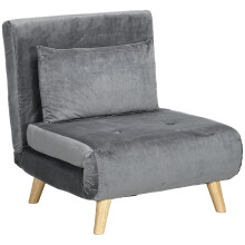 Poltrona letto con funzione letto, poltrona pieghevole per ospiti, schienale regolabile, grigio effetto velluto, portata 125 kg.