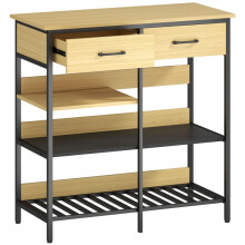 Credenza, cassettiera con 2 cassetti, 3 ripiani a giorno, mobile da cucina per soggiorno, 90 x 40 x 91 cm, legno naturale