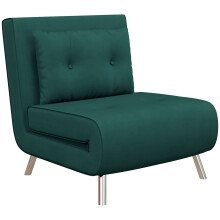 Poltrona letto divano singolo pieghevole cuscini ospiti velluto imbottita verde scuro